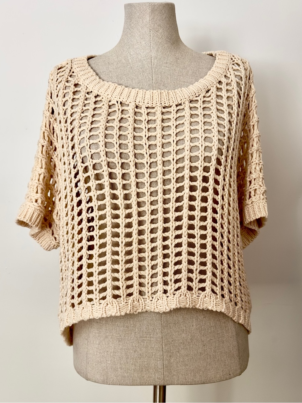 HYFVE Cream Open-Knit Cropped Boxy Top